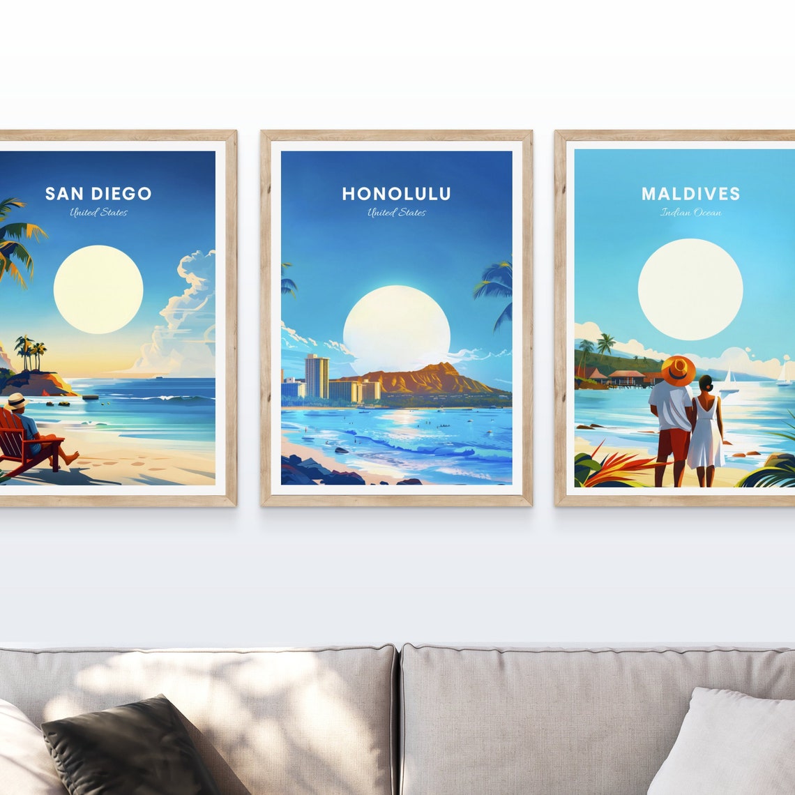 Honolulu Hawaii Waikiki Beach Diamond Head Sun Travel Poster - Image 4