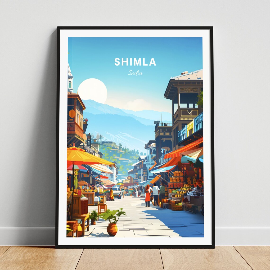 Shimla India Colorful Bazaar Street Market Day Sunny Travel Poster