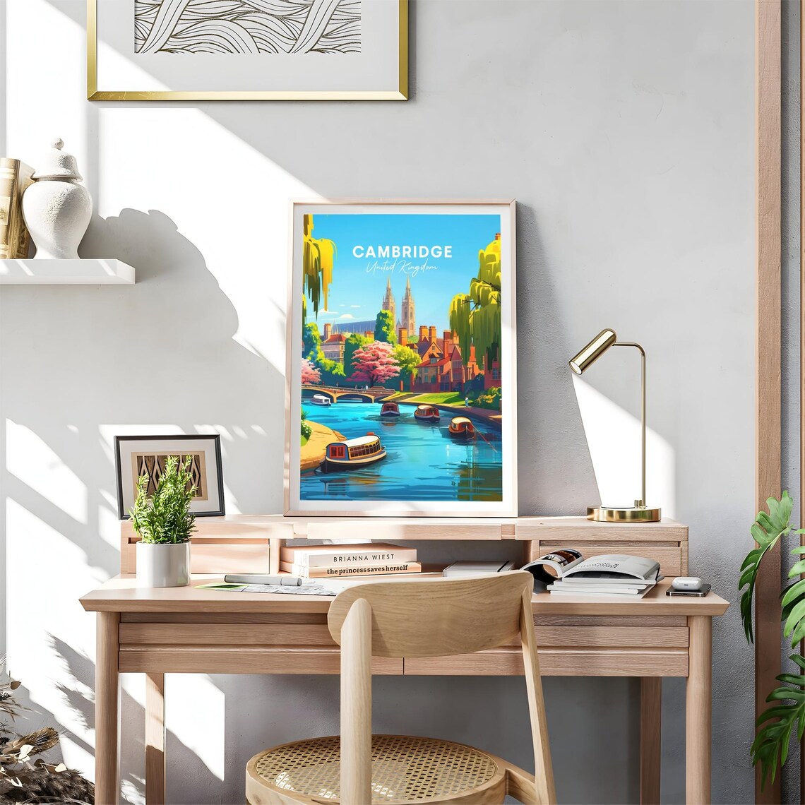 Cambridge River Punts Bridge Chapel Spires Spring Travel Poster - Image 4