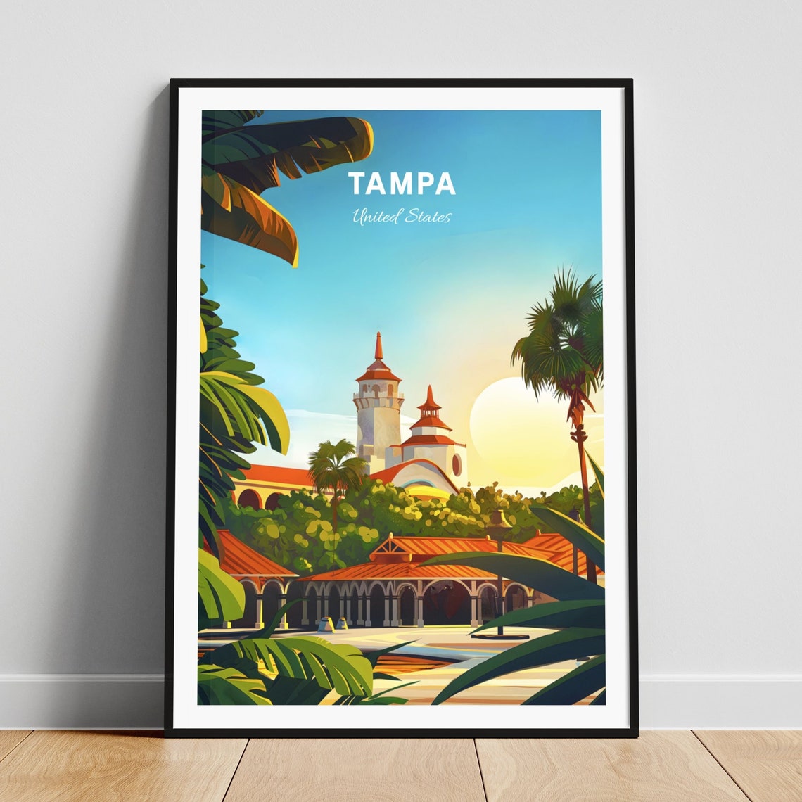 Tampa Florida Spanish Architecture Sunset Palm Garden Poster