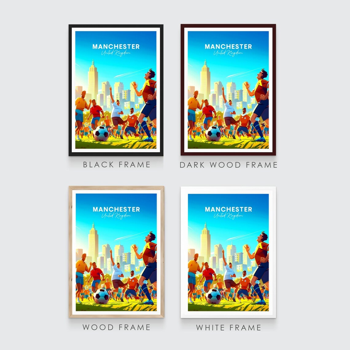 Manchester Soccer Players City Skyline Action Game Travel Poster - Image 3
