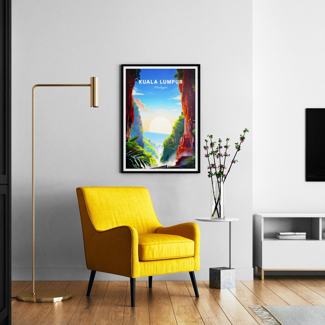 Langkawi Malaysia Lush Rainforest Waterfall Bridge View Poster - Image 3