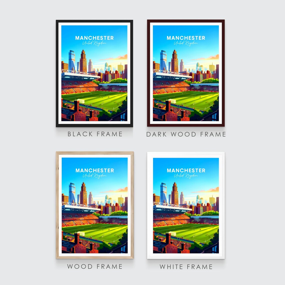 Manchester Football Stadium City Skyline Sunny Match Travel Poster - Image 3