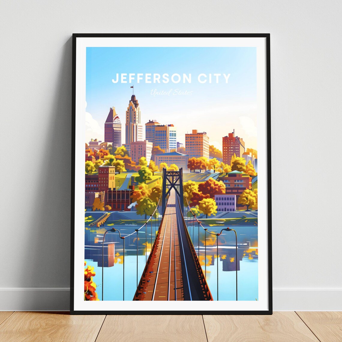 Jefferson City Missouri Bridge Autumn Trees River View Poster