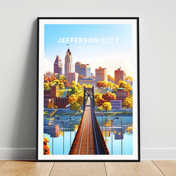 Jefferson City Missouri Bridge Autumn Trees River View Poster