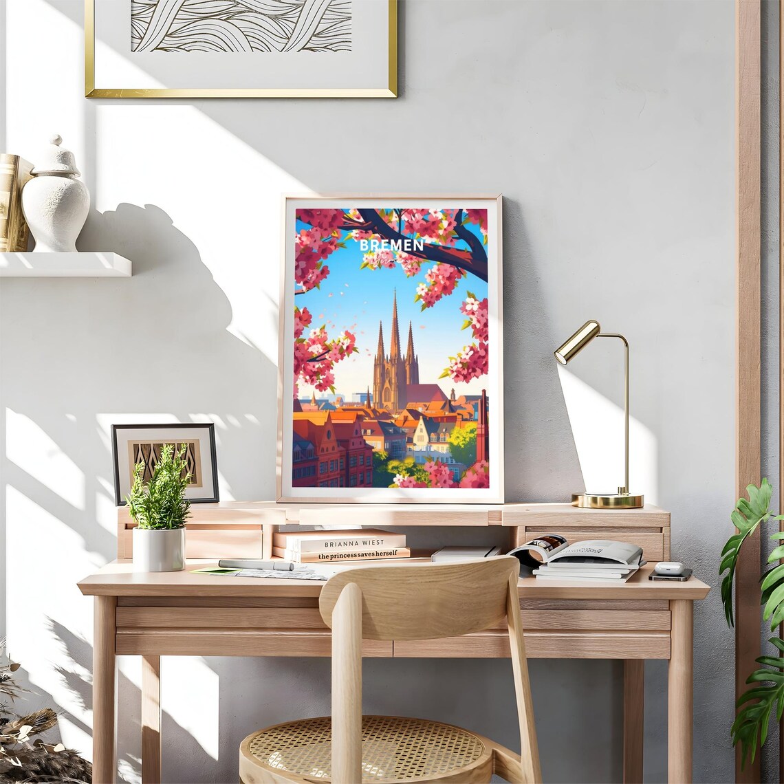 Bremen Germany Cathedral Spires Blossom Spring View Art Poster - Image 4