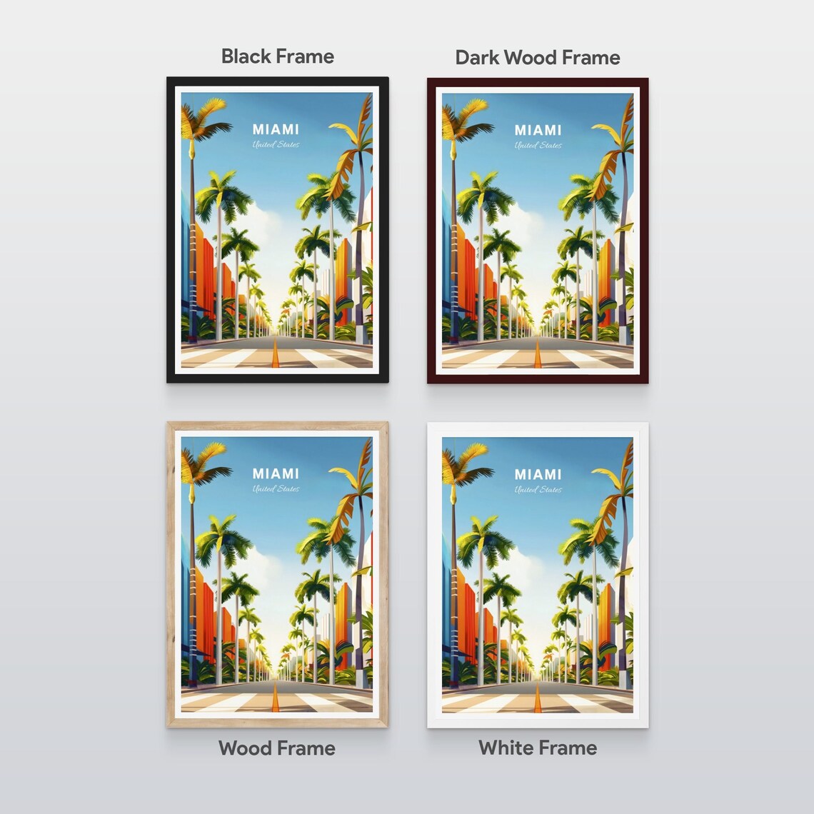 Miami Florida Palm Avenue Crosswalk Sunny Day Downtown Travel Poster - Image 2