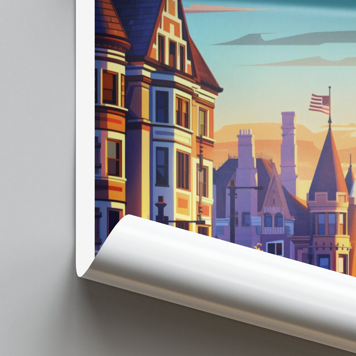 Des Moines Historic Victorian Houses Evening Street Travel Poster - Image 2