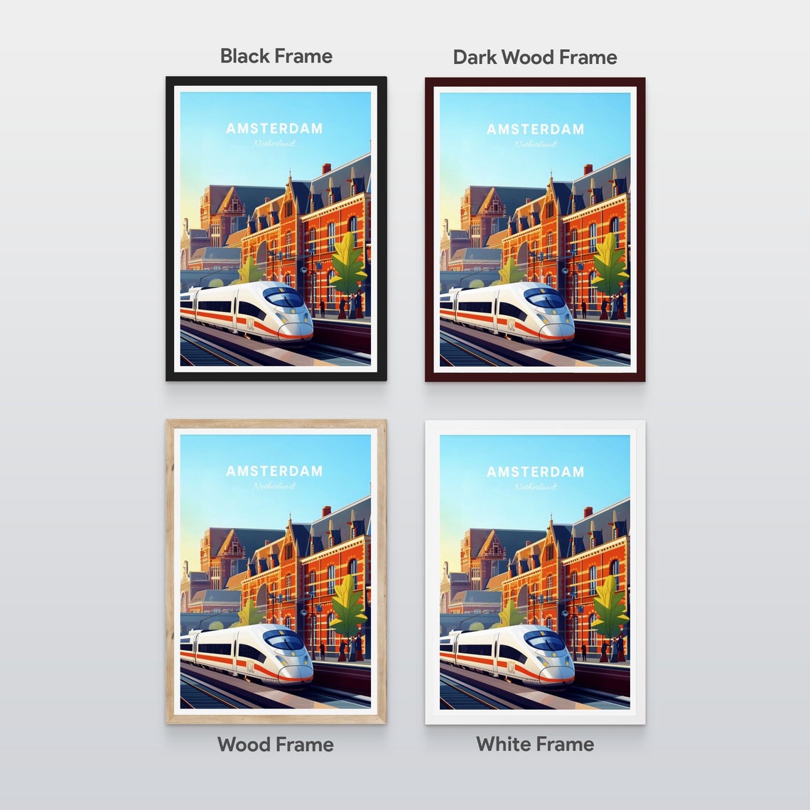 Amsterdam Netherlands High Speed Train Station Arrival Travel Poster - Image 2