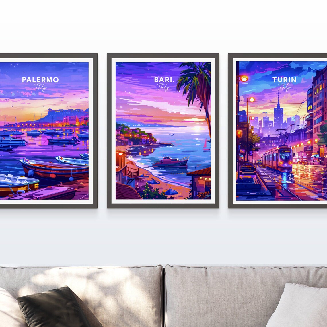 Bari Italy Coastal Sunset Beach Palm Tree Twilight Travel Poster - Image 3