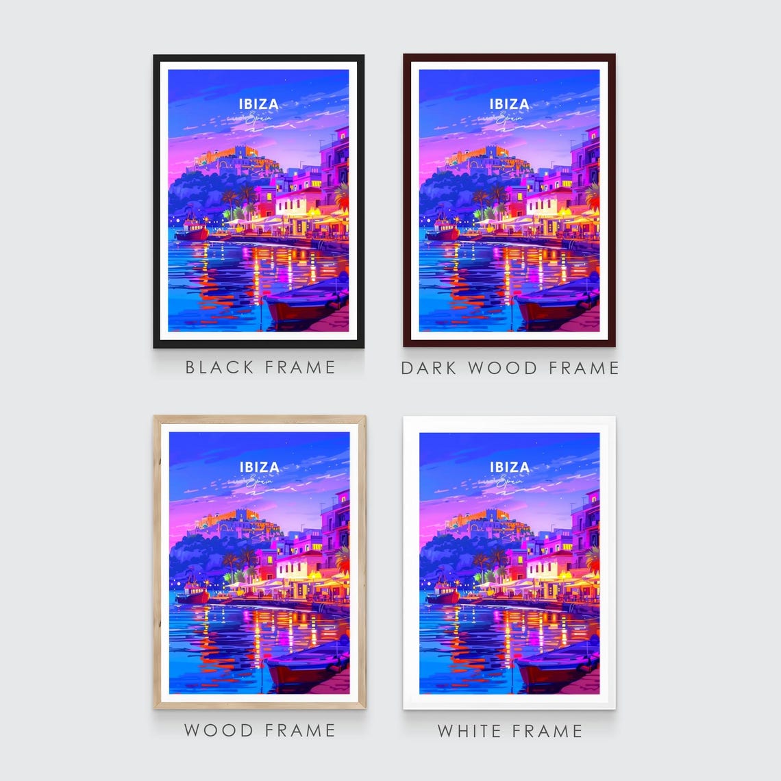 Ibiza Spain Neon Night Harbor Old Town Lights Reflections Poster - Image 3