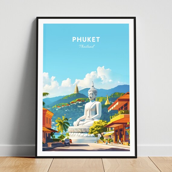 Phuket Thailand Sunny Big Buddha Town Street Temple Hill Poster