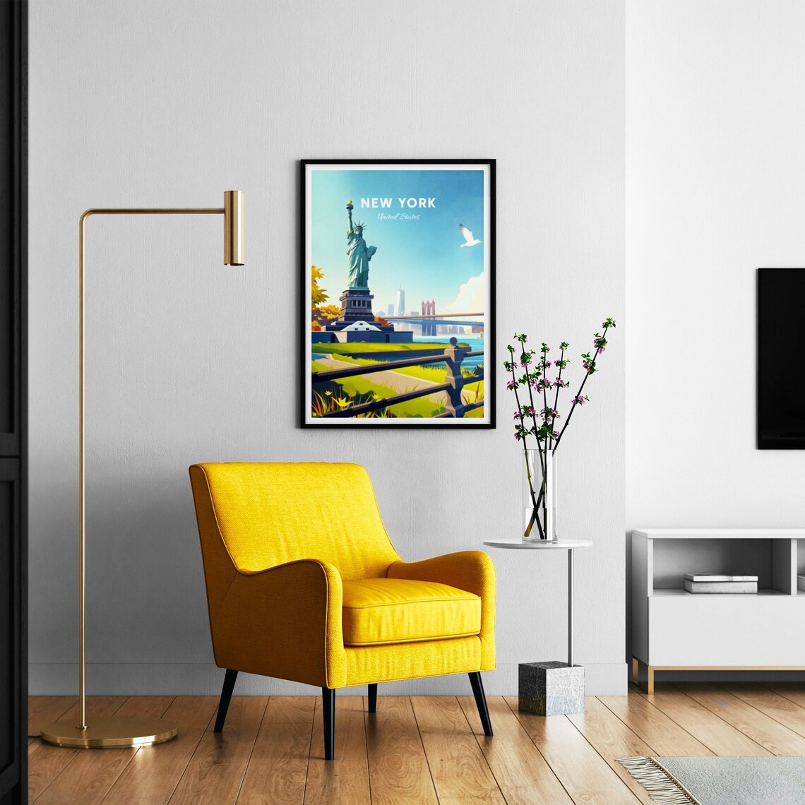 New York City Statue of Liberty Brooklyn Bridge Harbor Art Poster - Image 2