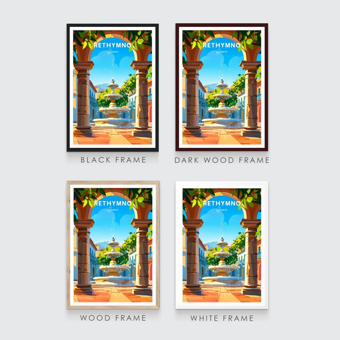 Rethymno Greece Old Town Fountain Arch Vintage Travel Poster - Image 3