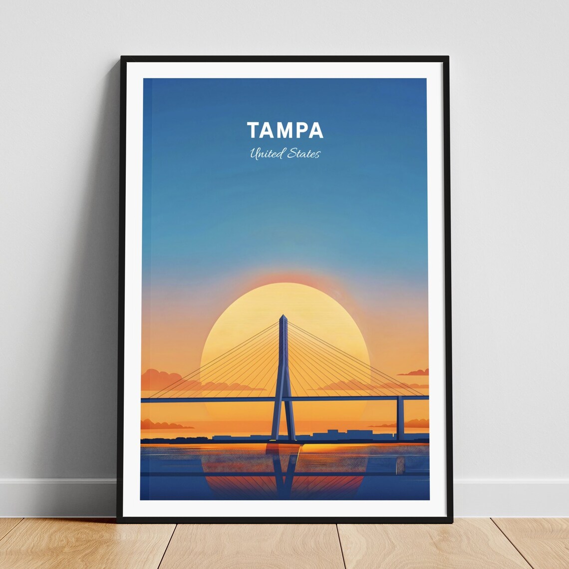 Tampa Bay Cable Stayed Bridge Golden Sunset Water View Travel Poster