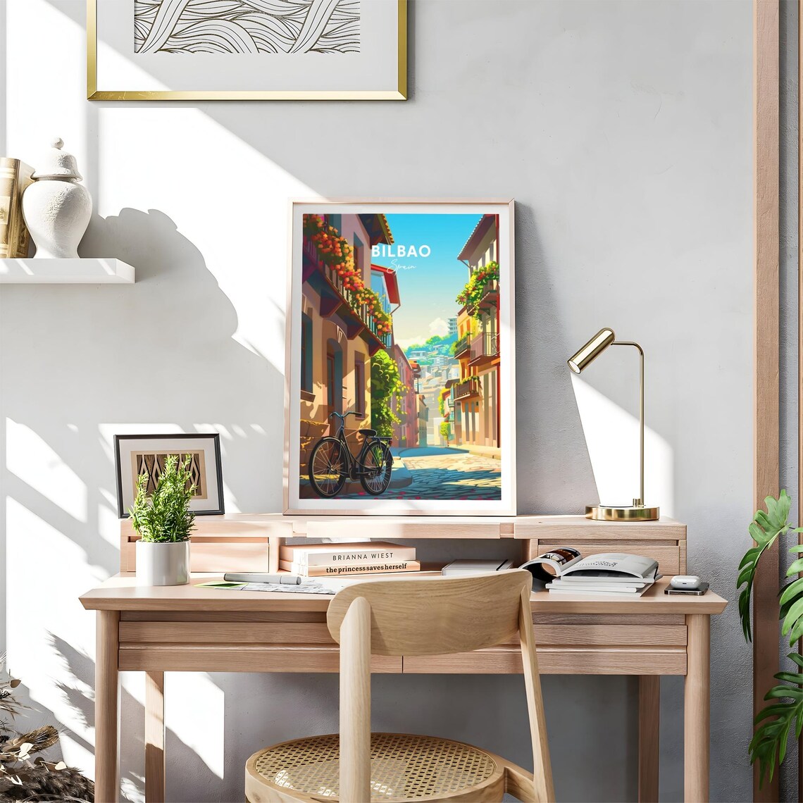 Bilbao Old Street Flower Balconies Bicycle Cobblestone Travel Poster - Image 4