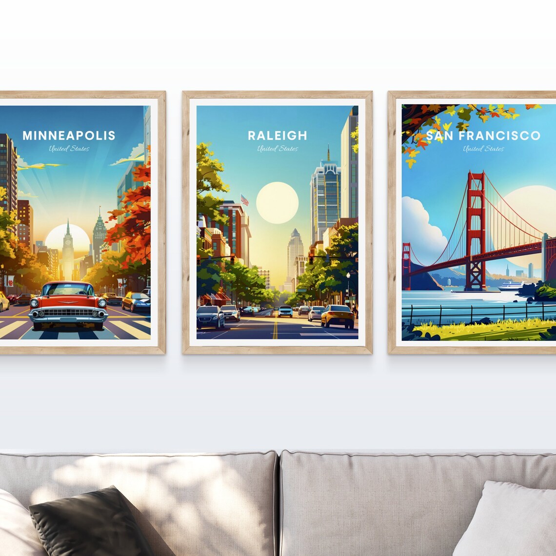 Raleigh North Carolina Sunny Downtown Street Scene Travel Poster - Image 4