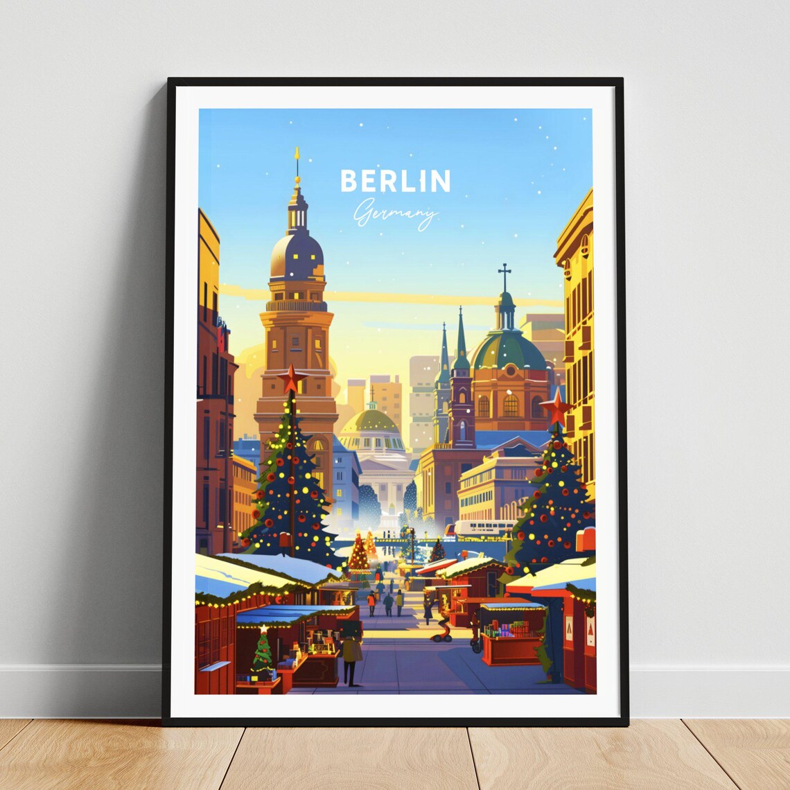 Berlin Germany Christmas Market Winter Snow Vintage Travel Poster
