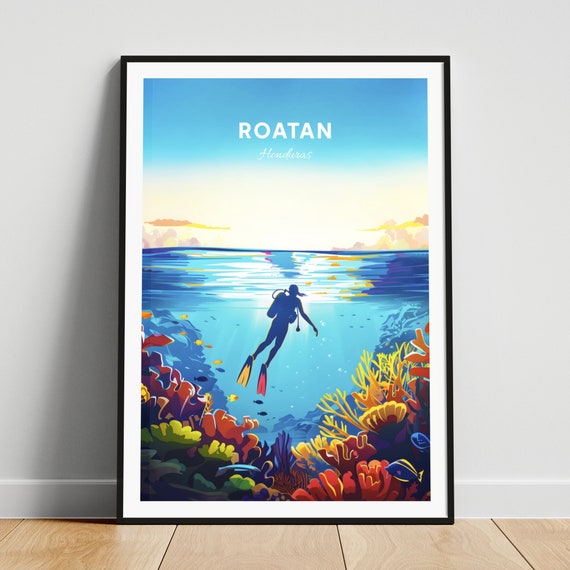 Roatan Travel Print Honduras Wall Art Roatan Poster Snorkeling Poster Personalized Gift Poster Minimalist Poster Wedding Gift