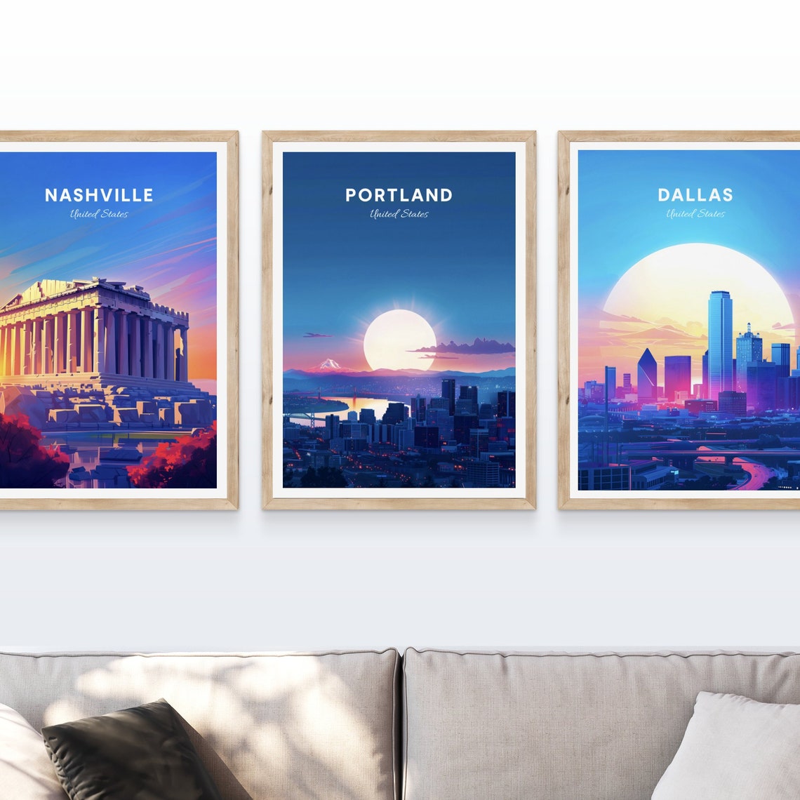 Portland Night Skyline with Mount Hood and Full Moon Travel Poster - Image 4