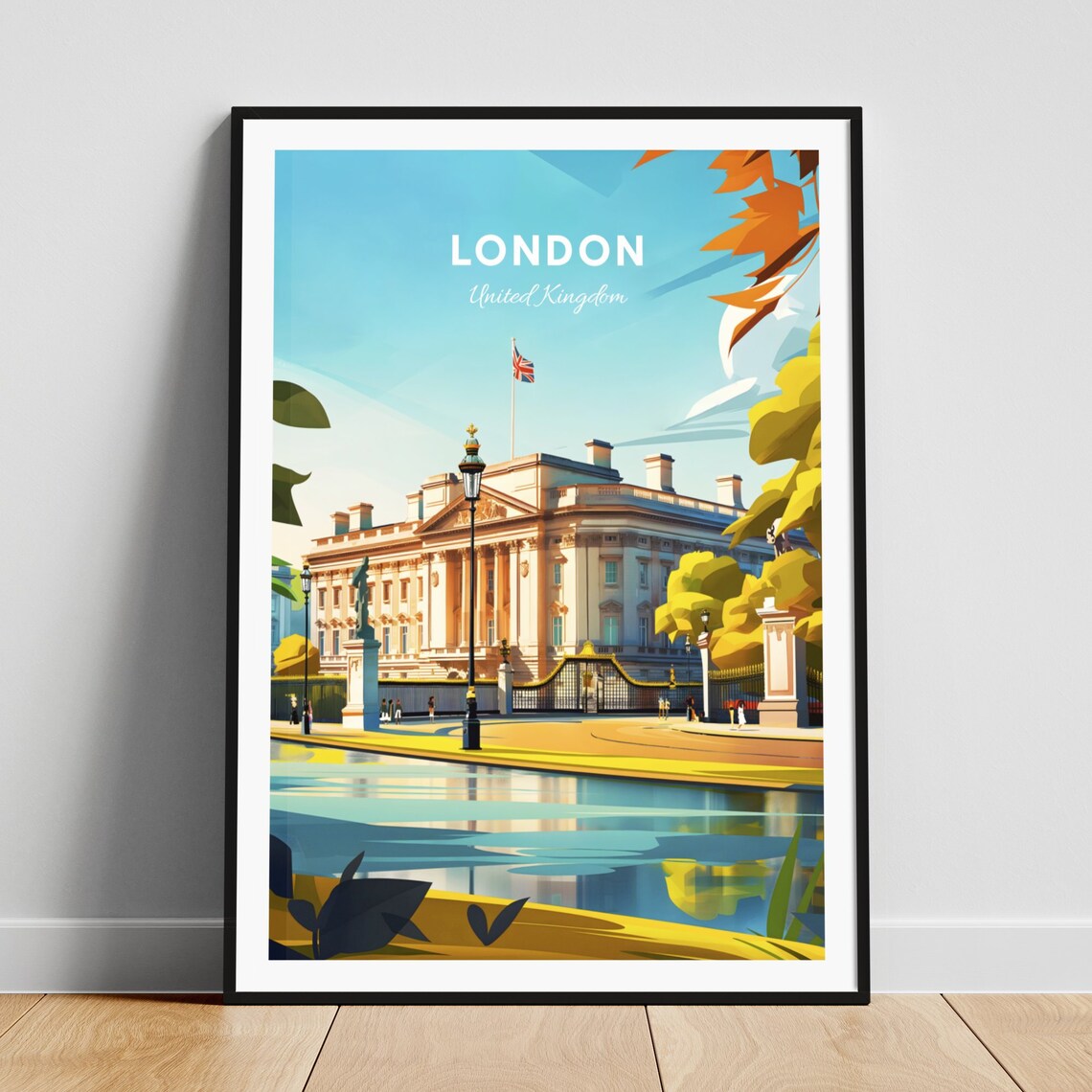 London United Kingdom Buckingham Palace Autumn Leaves Art Poster