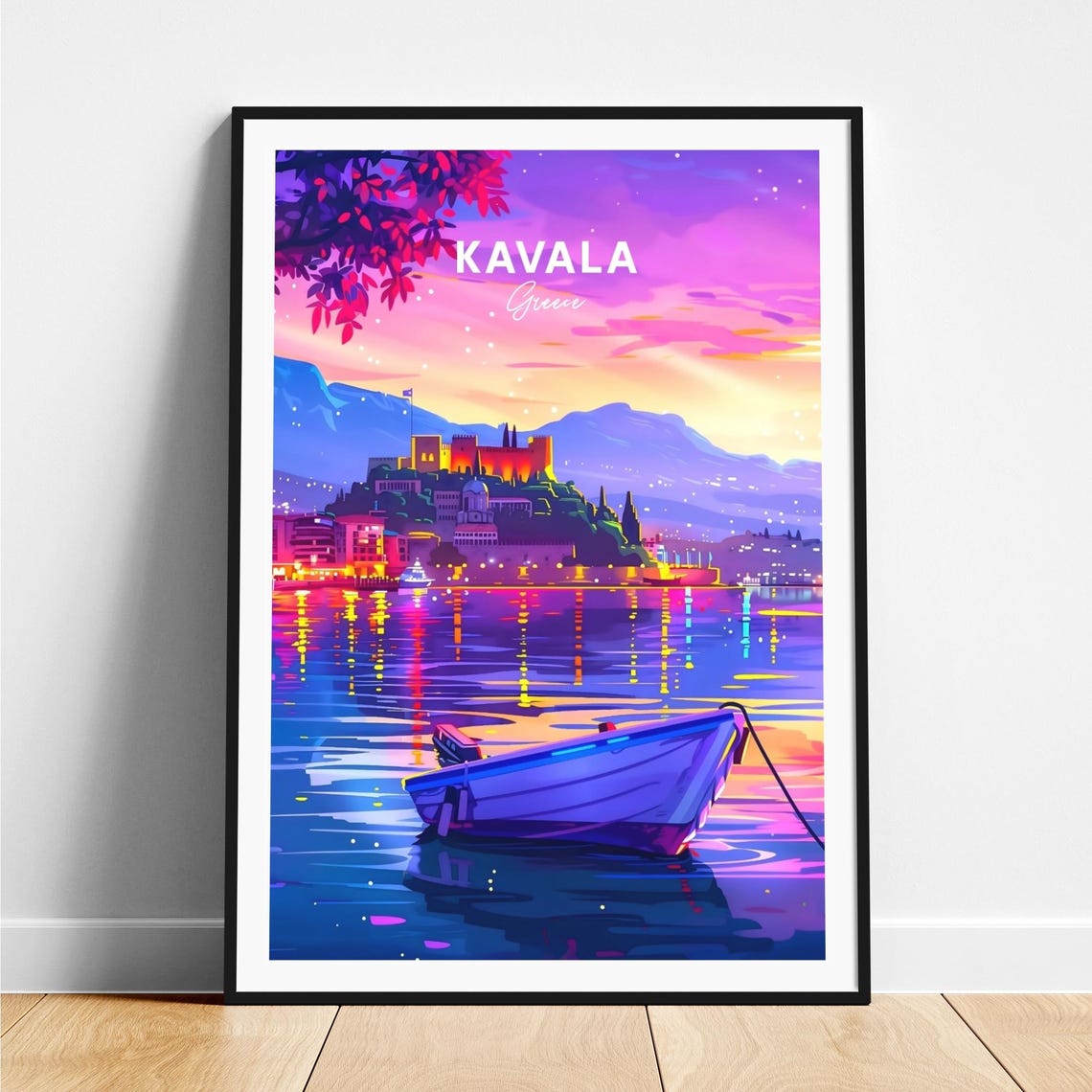Kavala Greece Sunset Harbor Castle Golden Hour Travel Poster