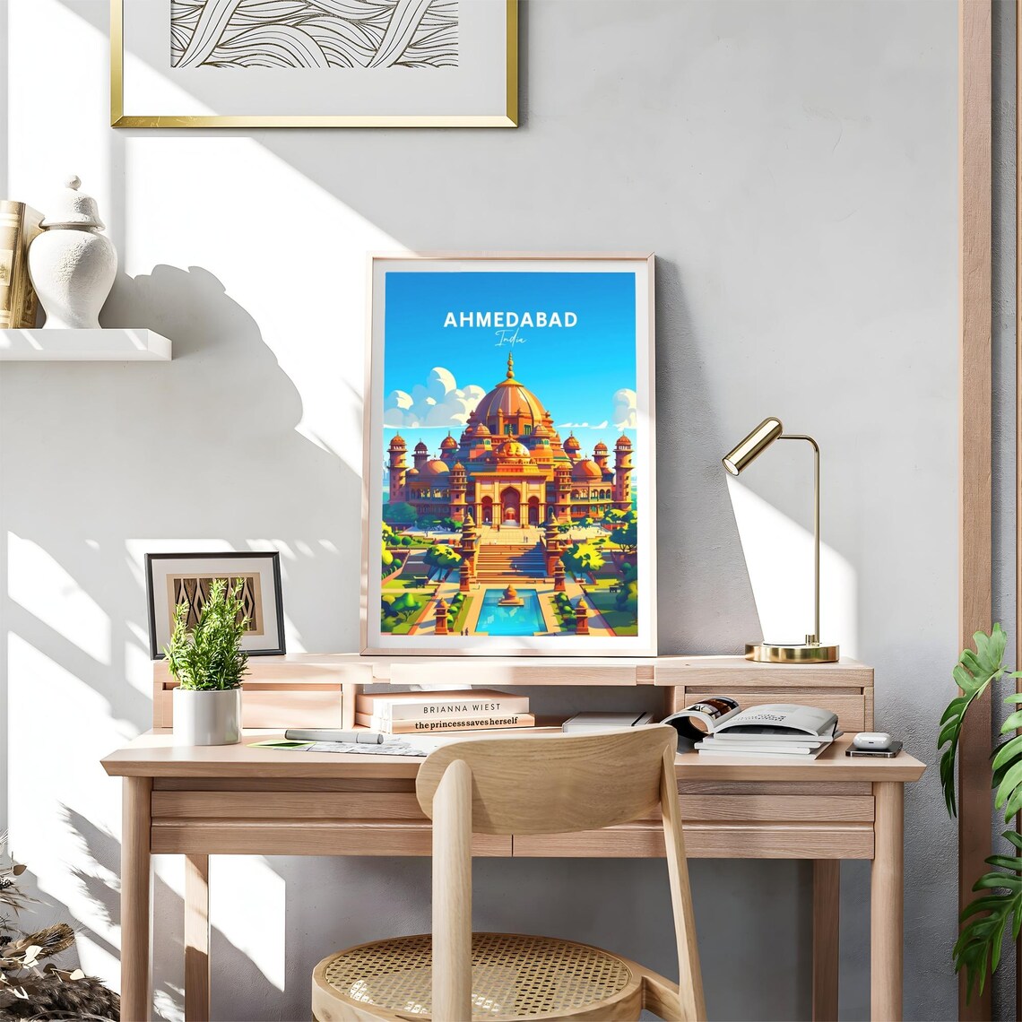 Ahmedabad India Majestic Golden Domed Palace Illustration Poster - Image 4