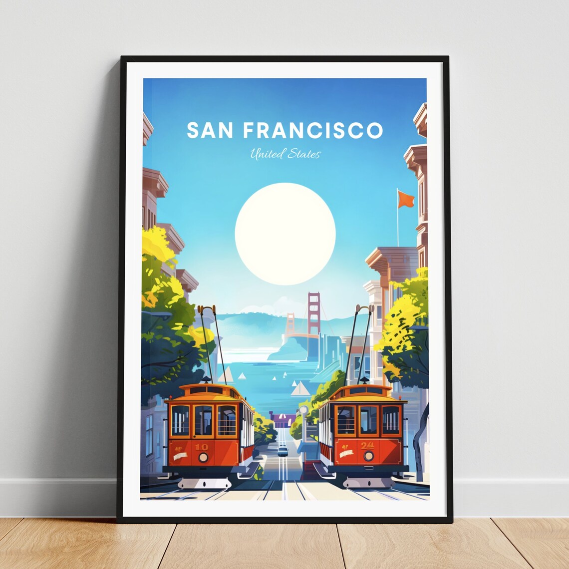 San Francisco Cable Cars Rolling Downhill Toward the Bay Poster