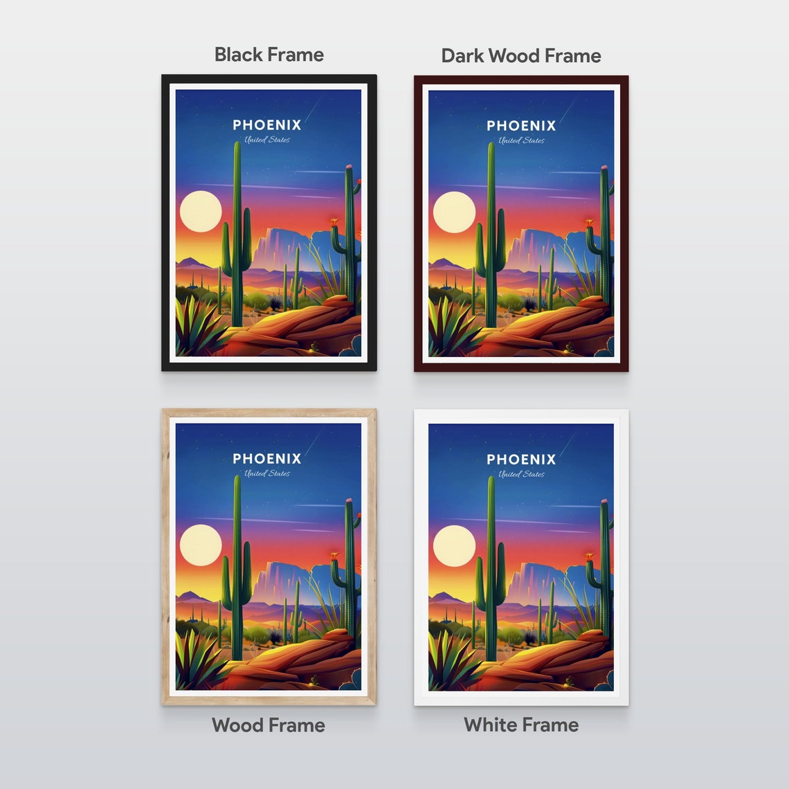 Phoenix Arizona Starry Night Desert Cactus Retro Travel Poster - Image 2