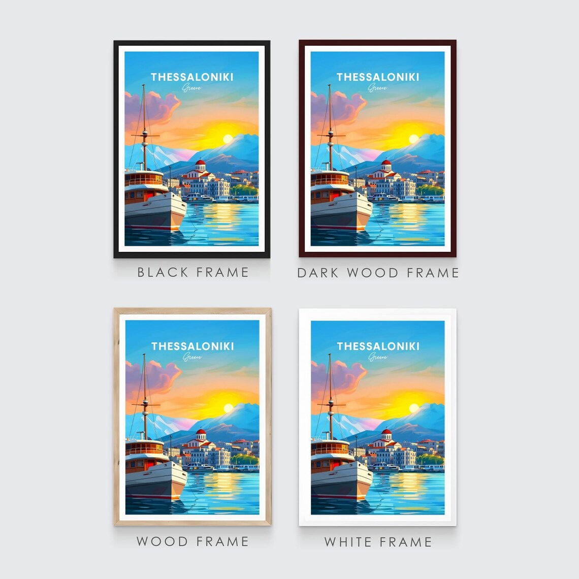 Thessaloniki Golden Harbor Sunset Ship Aegean Coast Travel Poster - Image 3