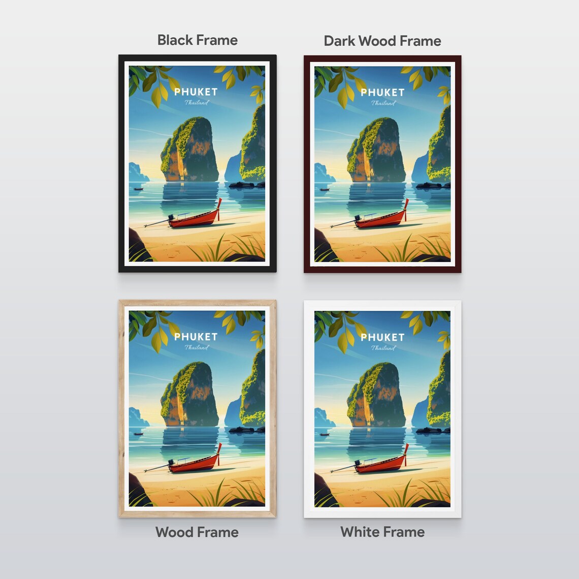 Phuket Thailand Red Longtail Boat Golden Beach Limestone Karst Poster - Image 2