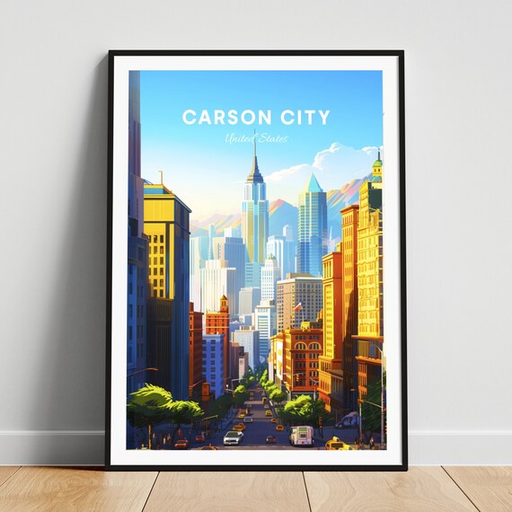 Carson City Sunlit Downtown Skyscrapers Street View Travel Poster