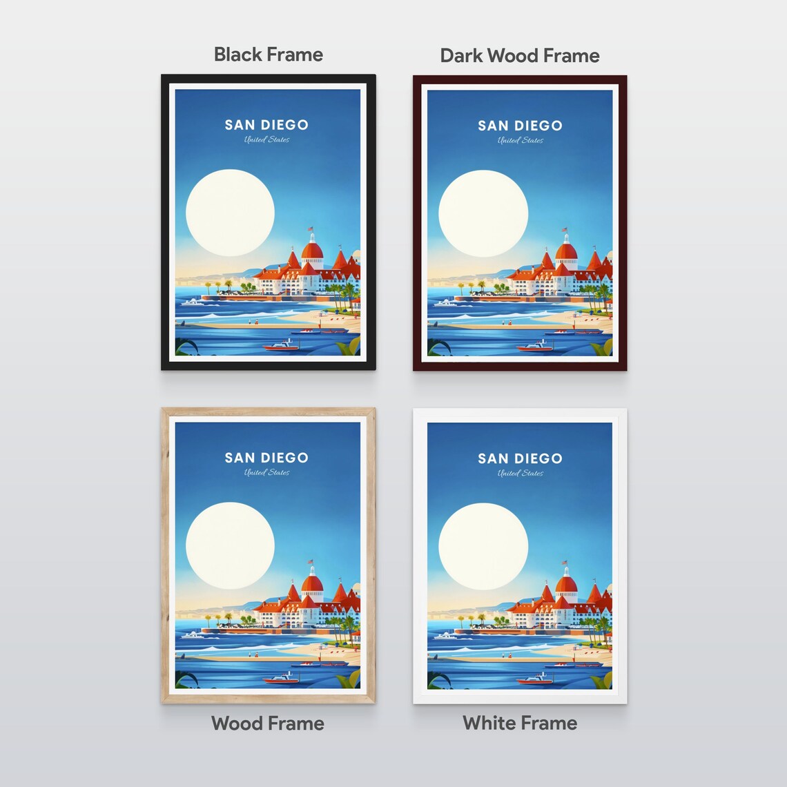 San Diego California Grand Beach Resort Red Dome Travel Poster - Image 2