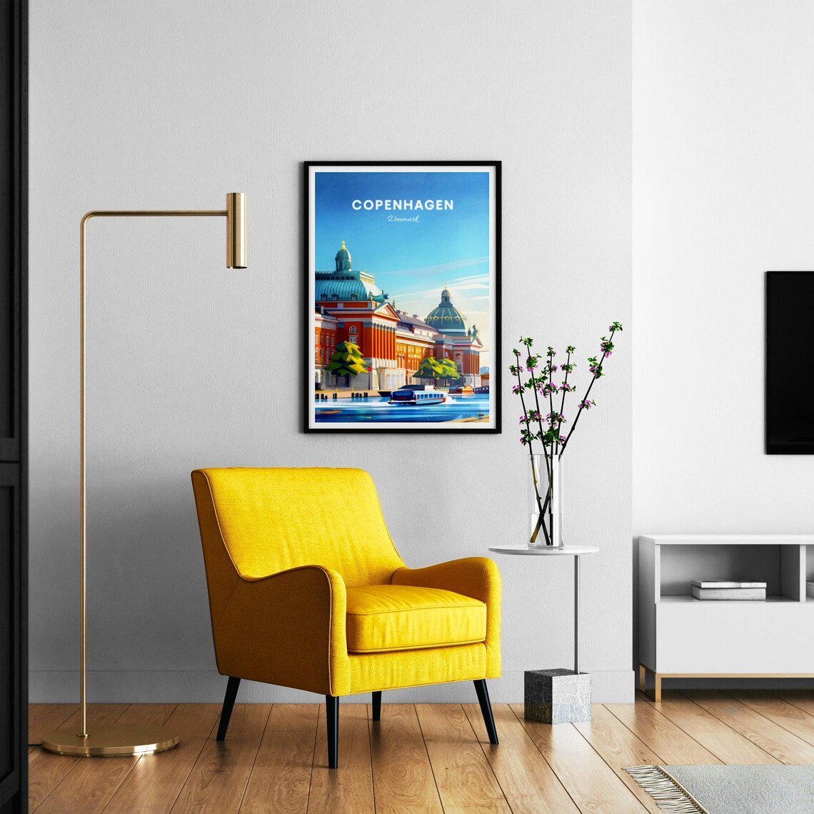 Copenhagen Denmark Domed Building Canal Boats Waterfront Travel Poster - Image 3