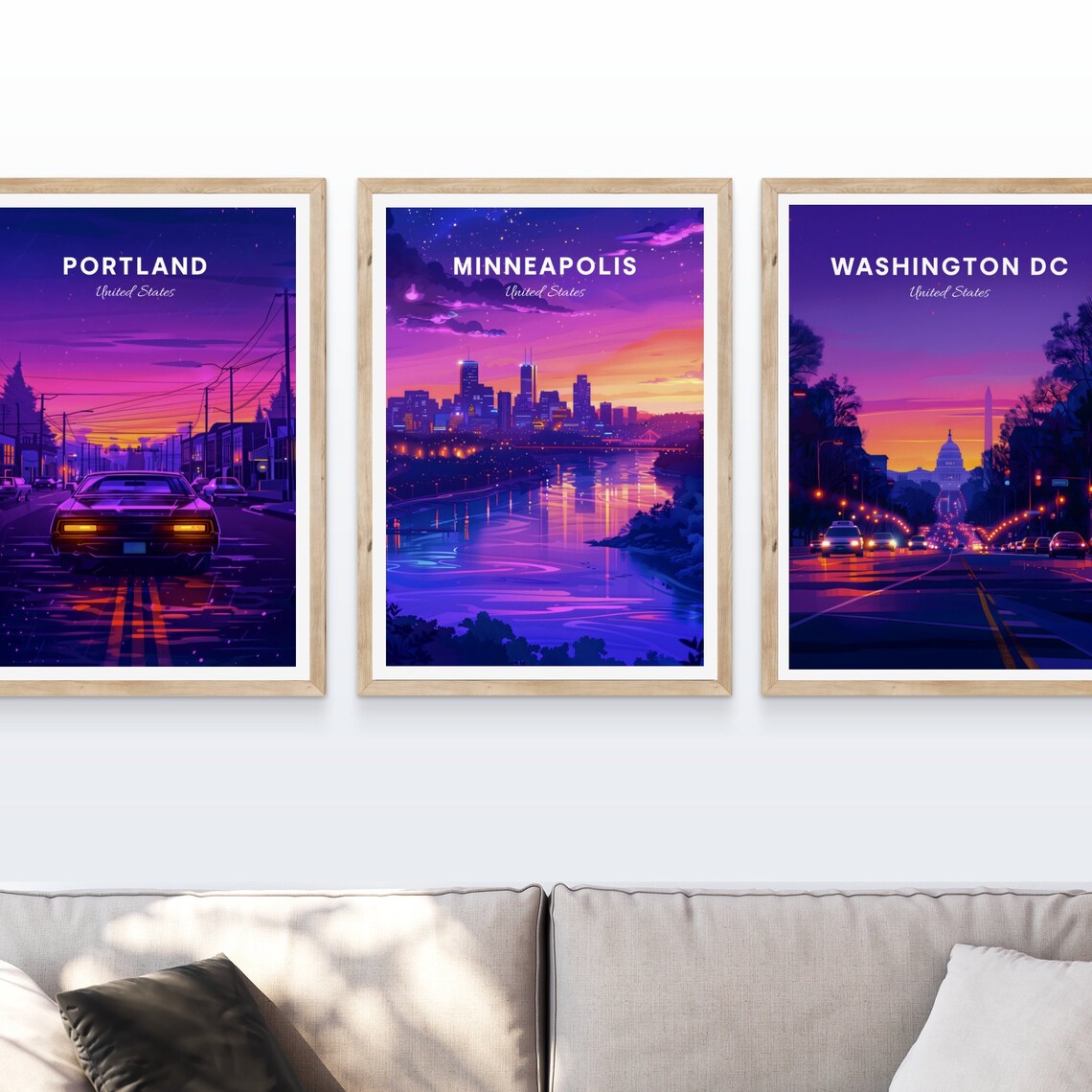 Minneapolis Minnesota Night Skyline River Lights Glow Travel Poster - Image 4
