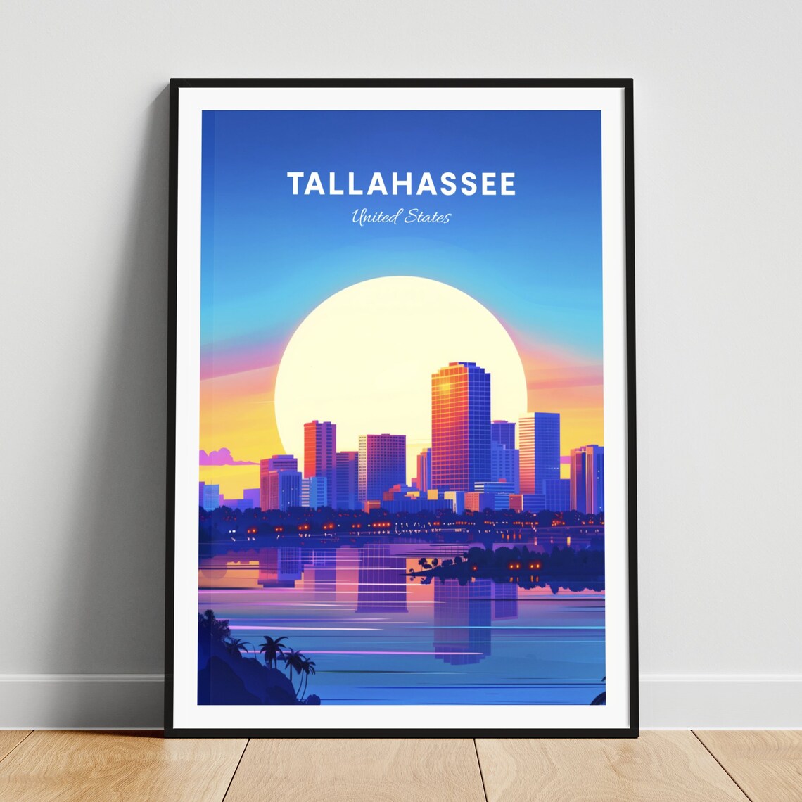 Tallahassee Florida Skyline Moonrise Waterfront Night Poster