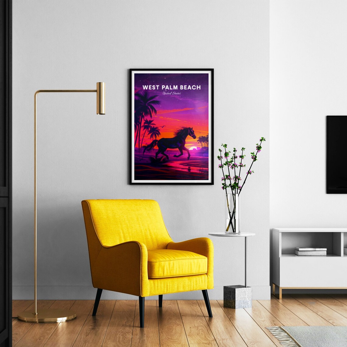 West Palm Beach Florida Night Beach Horse Sunset Run Travel Poster - Image 3