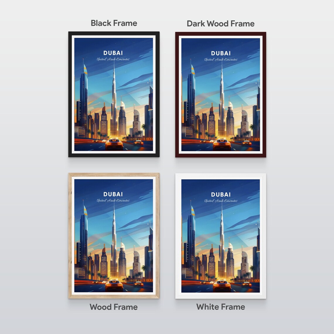 Dubai United Arab Emirates Burj Khalifa Sunset Skyline Travel Poster - Image 2
