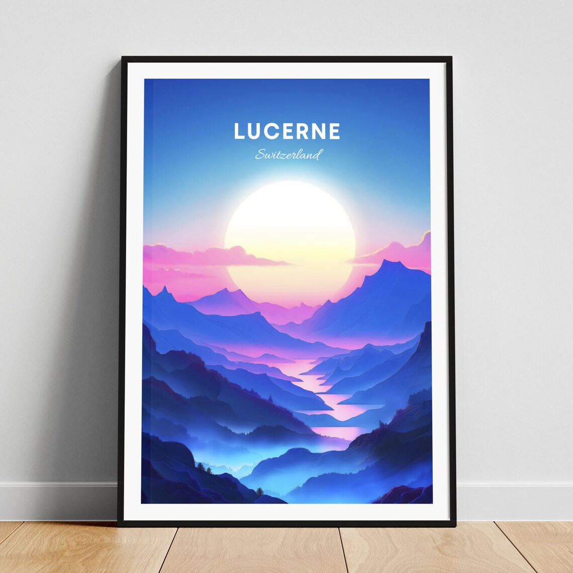 Lucerne Switzerland Dreamy Sunset Over Misty Mountain Lake Poster
