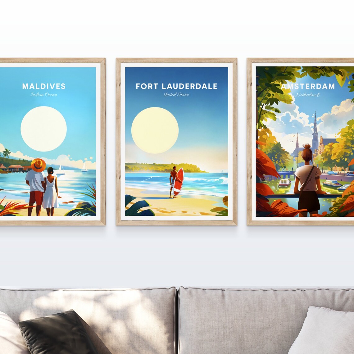 Fort Lauderdale Florida Surfer Red Surfboard Ocean Waves Travel Poster - Image 4