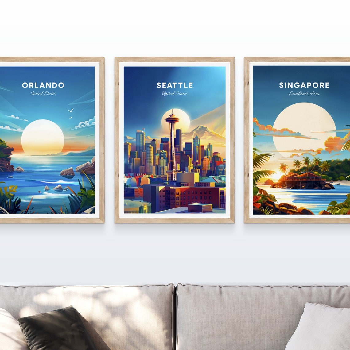 Seattle Space Needle Skyline Mount Rainier Sun Vintage Travel Poster - Image 4