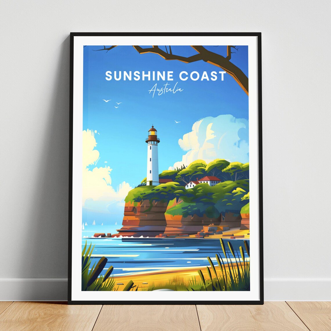 Sunshine Coast Australia Coastal Lighthouse Rocky Headland Poster