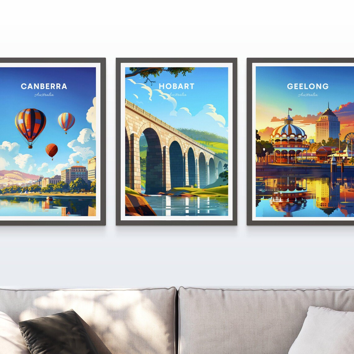 Hobart Australia Historic Stone Arch Bridge Over River Travel Poster - Image 3