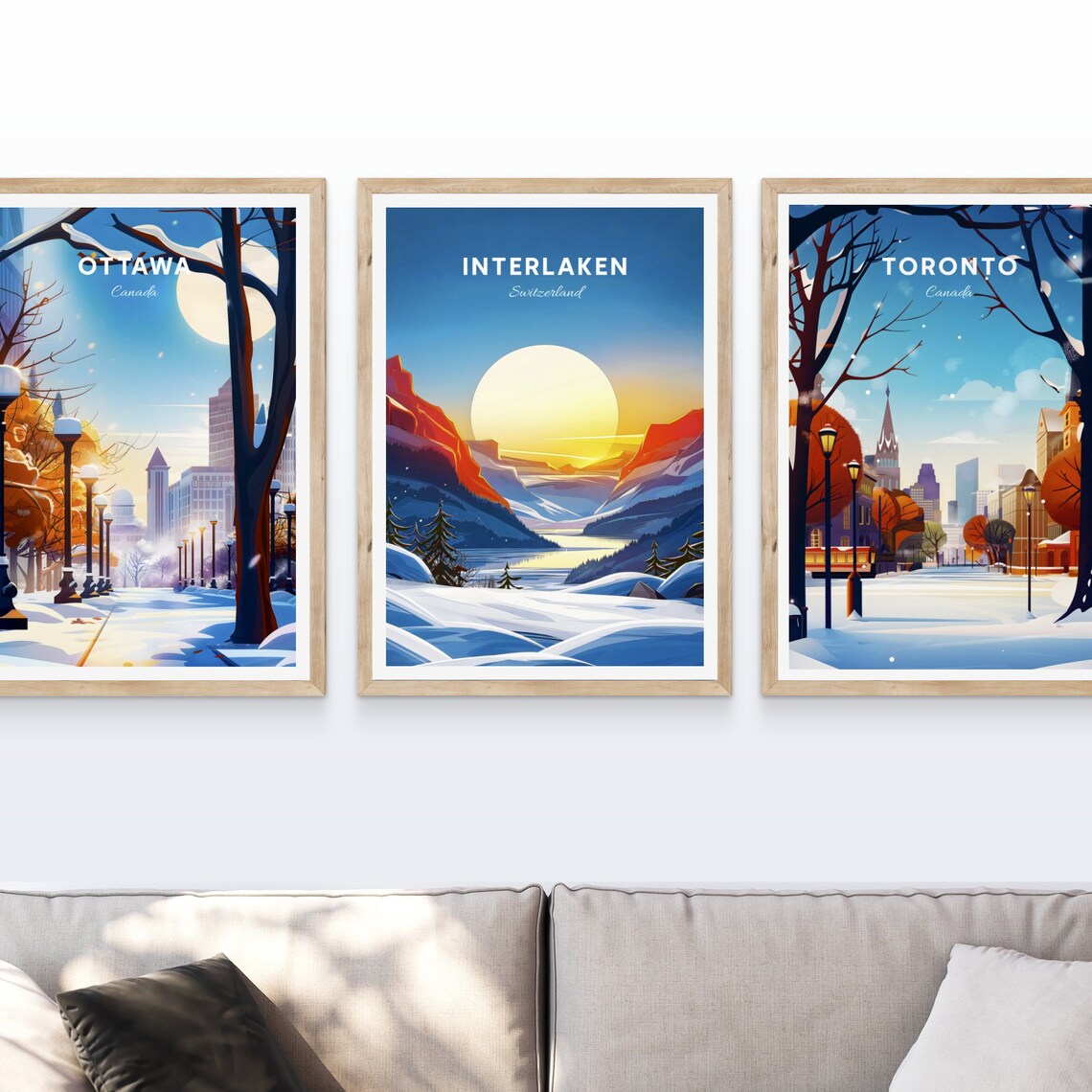 Interlaken Switzerland Winter Sunset Snowy Alpine Mountain Lake Poster - Image 4