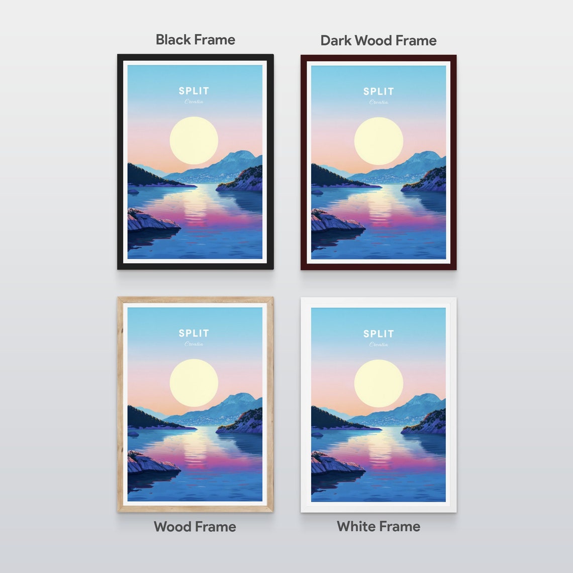Split Croatia Sunset Bay Calm Sailing Boats Mountain View Poster - Image 2