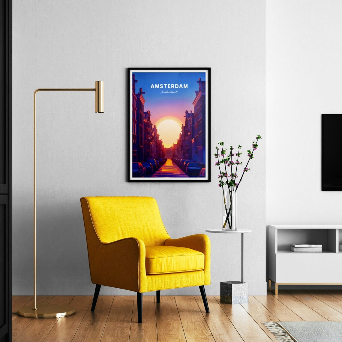 Amsterdam Netherlands Sunset Street With Historic Gabled Houses Poster - Image 3