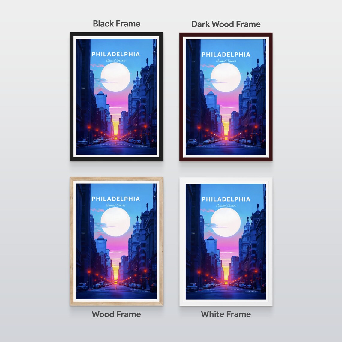 Philadelphia Pennsylvania City Street Twilight Moon Travel Poster - Image 2
