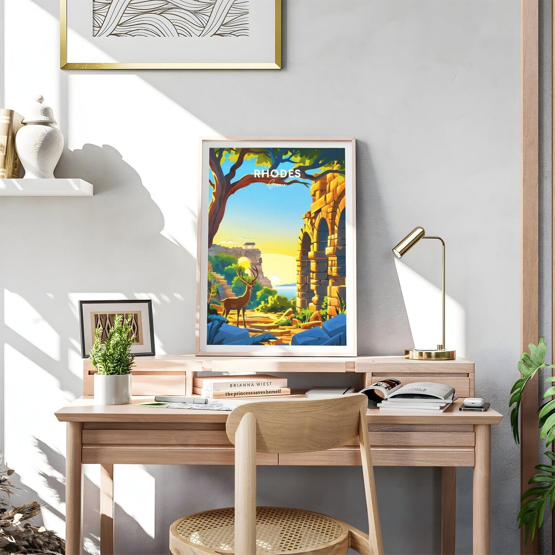 Rhodes Greece Deer Ancient Ruins Sunset Sea View Arches Travel Poster - Image 4