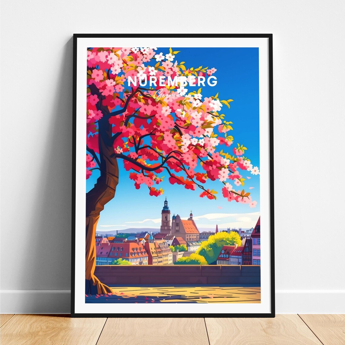 Nuremberg Germany Cherry Blossom Tree Old Town View Art Poster