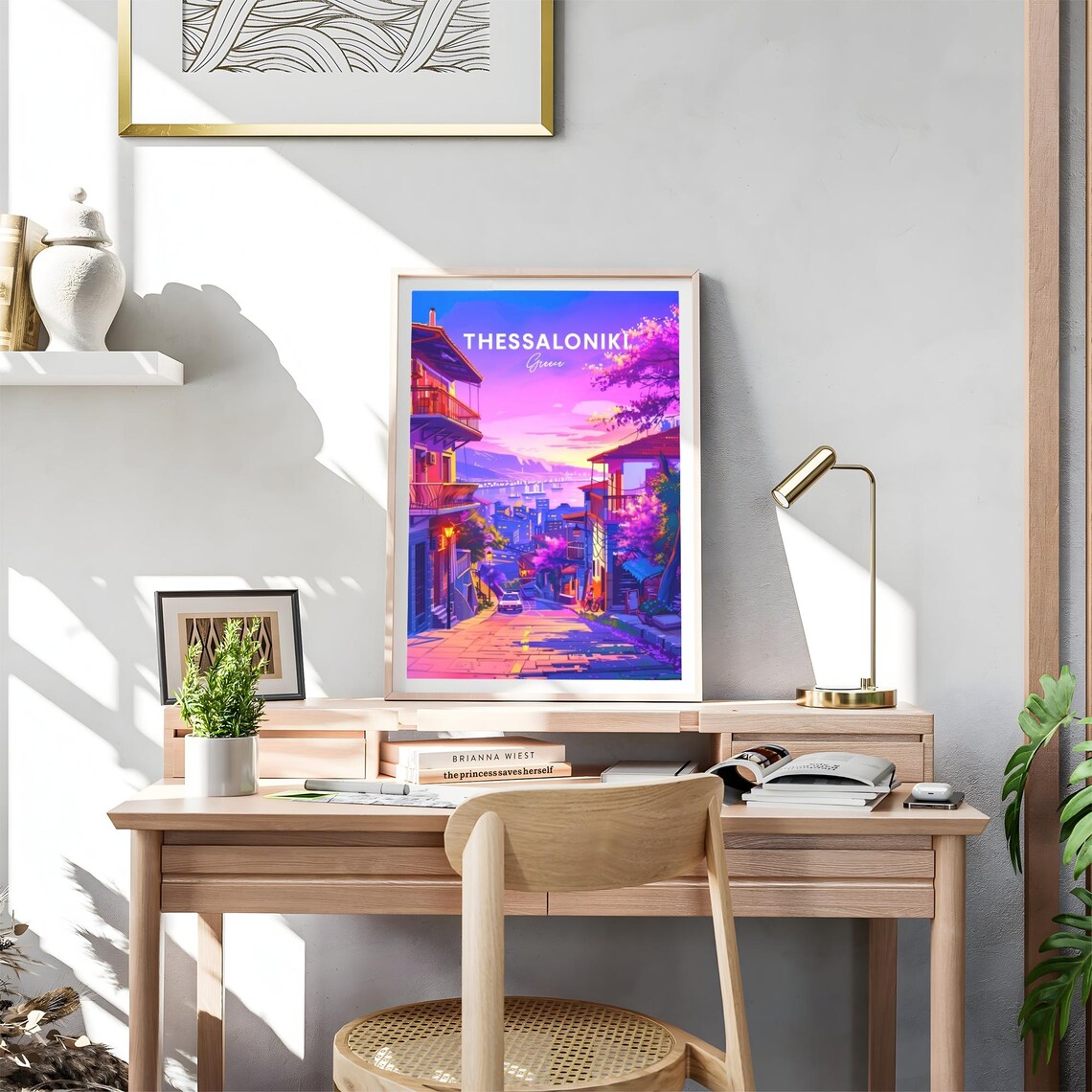 Thessaloniki Greece Sunset Street Bay Pink Sky View Art Poster - Image 4